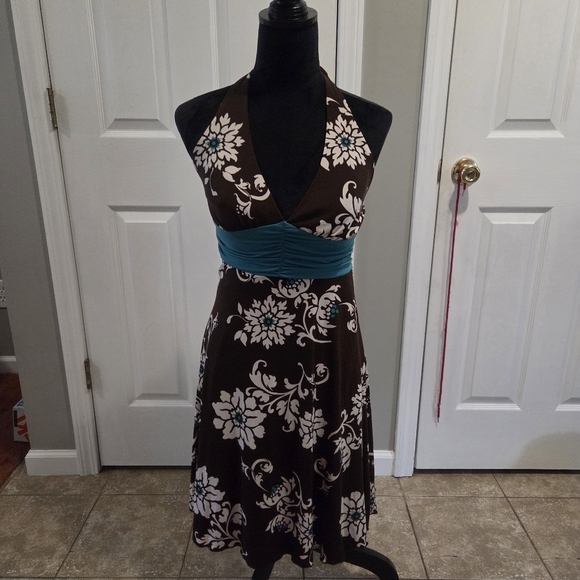 Ruby Rox Vintage Brown Retro Floral Y2k Halter 90's Babydoll Dress. Size L Fairy - Picture 2 of 10
